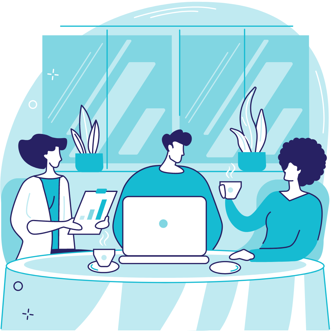 Team sitting around a table talking